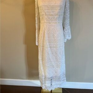 AMUR White Lace Long Sleeve Dress